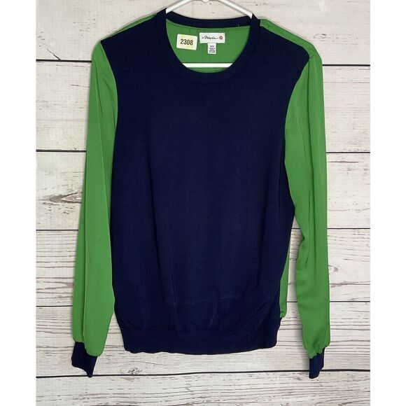 3.1 Phillip Lim Women’s Medium Sweater ColorBlock Navy‎ Green Round Neck Top - Picture 1 of 10